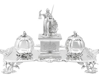 Encrier / support de bureau Victorien Antique en Argent Massif