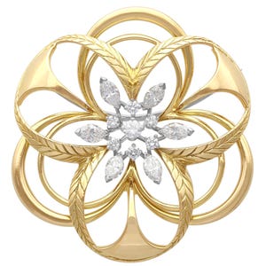 Vintage 2.15 Carat Diamond Brooch in 18k Yellow Gold Circa 1960