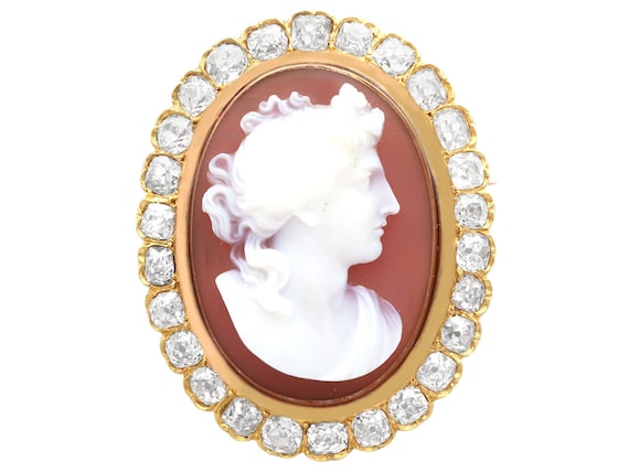 Broche En Or 18 Carats Avec Camée Portrait De Profil - Vintage, Environ 10g, Occasion