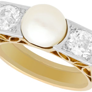 Vintage Art Deco Pearl and 1.15 ct Diamond, 18k Yellow Gold Dress Ring