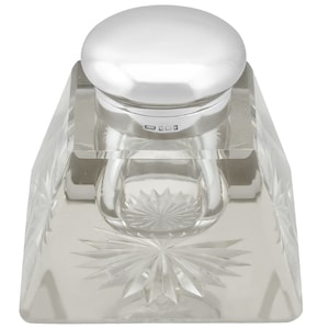 Cut Glass and Sterling Silver Inkwell - Antique Edwardian