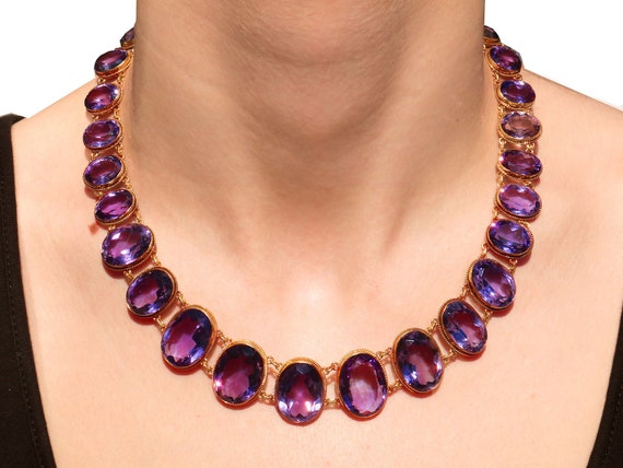 Grand Collier Vintage Perles Cristal à Facettes Reflets Améthyste - Bijou Femme Occasion
