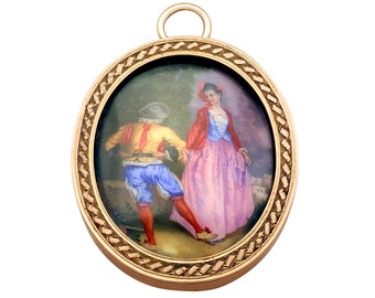 Antique Victorian 9k Yellow Gold Miniature Portrait Pendant