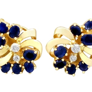 Vintage Sapphire Diamond Stud Earrings: 14ct Yellow Gold, Circa 1980