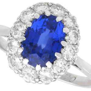 Vintage Ceylon Sapphire Diamond Platinum Ring, Circa 1970