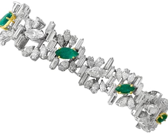 4.63ct Emerald and 16.27ct Diamond, Platinum and 18ct Gold Bracelet - Vintage Circa 1970