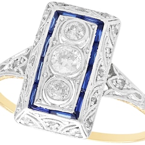 Antique Art Deco 0.37 ct Diamond and 0.16 ct Sapphire, 14k Yellow Gold Dress Ring