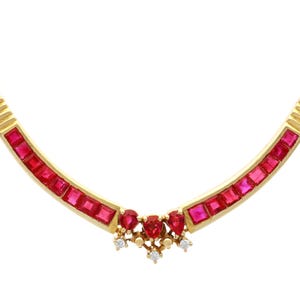 Vintage 2.15ct Ruby Necklace with Diamond in 18k Yellow Gold Circa 1990