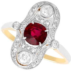 Antique Edwardian 1.18ct Ruby and 0.66ct Diamond, 14ct Yellow Gold Dress Ring Circa 1910