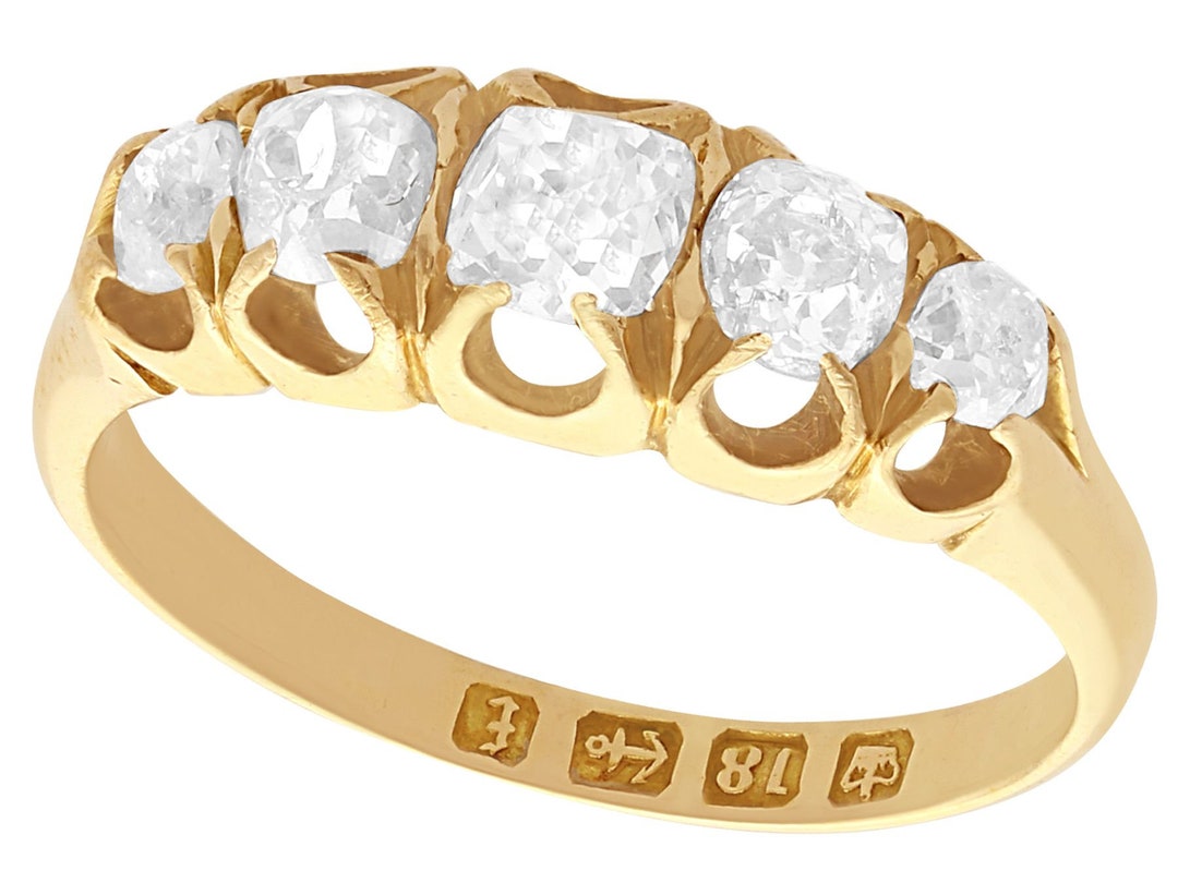 0.78ct Diamond and 18k Yellow Gold Five Stone Ring - Antique