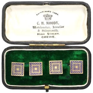 Antique Enamel and 18k Yellow Gold Cufflinks Circa 1935