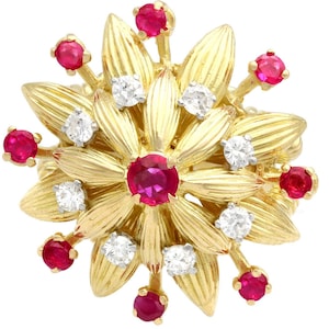 0.73ct Ruby and 0.48ct Diamond, 18ct Yellow Gold Dress Ring - Vintage Circa 1980