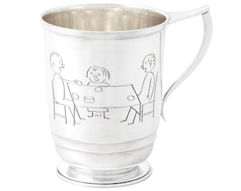 Sterling Silver Christening Mug by Roberts & Belk - Art Deco - Antique