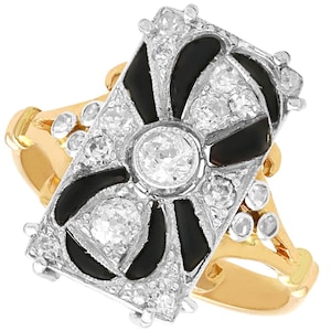 Antique Black Onyx and 0.46ct Diamond, 18ct Yellow Gold Ring
