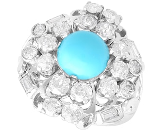 1.20ct Turquoise, 2.22ct Diamond and 18ct White Gold Ring - Antique Circa 1925