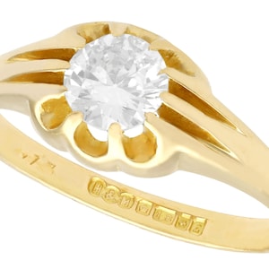 Antique 0.73 ct Diamond, 18 ct Yellow Gold Solitaire Engagement Ring Circa 1910 and Vintage 1960