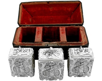 Sterling Silver Tea and Sugar Caddies - Antique George II (1752)