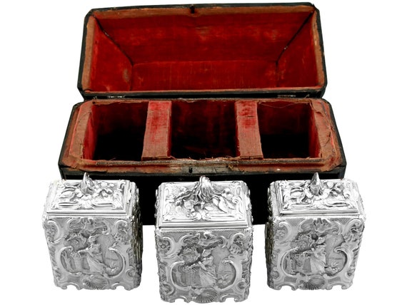 スターリングシルバー製ティー＆シュガーキャディー - アンティーク