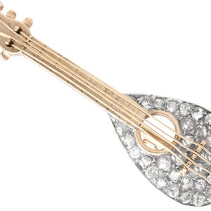 Antique 1.25 Carat Diamond Mandolin Brooch in 9k Yellow Gold Circa 1890