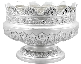 Sterling Silver Presentation Bowl - Monteith Style - Antique Victorian (1899)