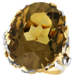 19.05 ct Smoky Quartz and 18 ct Yellow Gold Cocktail Ring - Vintage Circa 1970