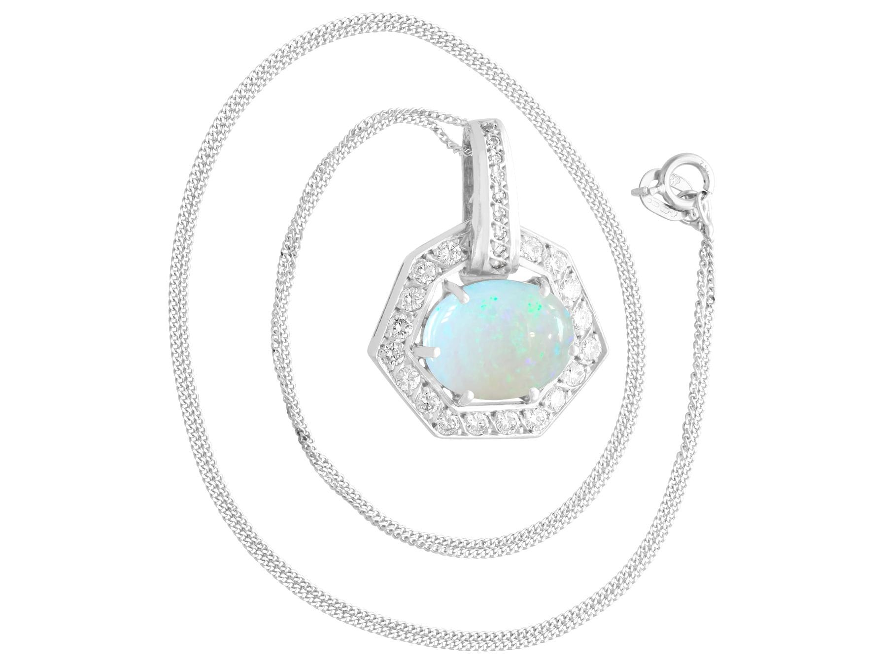 Pendentif Ancien 1910 En Or 18K Et Platine - Opales, Diamants Et Pierres Rouges - Bijou Vintage Occasion