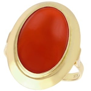 5.75ct Red Coral and 14k Yellow Gold Ring - Vintage Circa 1940