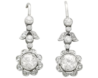 Antique 1.42 ct Diamond and Platinum Drop Earrings
