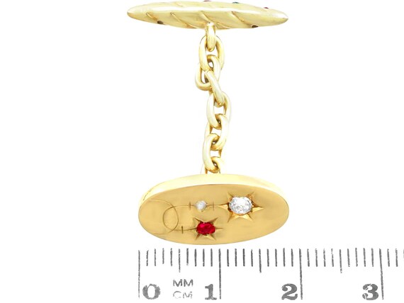 Antique 14k Yellow Gold Cufflinks: Ruby, Emerald … - image 5