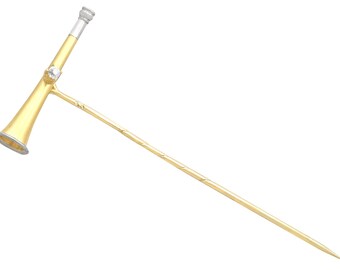 Antique Victorian Diamond and 15ct Yellow Gold Hunting Pin Brooch