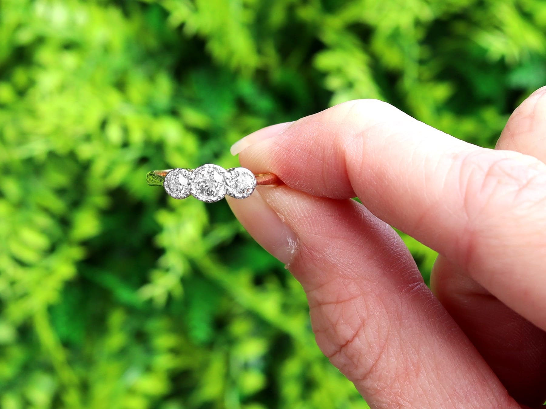 Antique 0.46ct Diamond and 18ct Yellow Gold Trilogy Ring Circa
