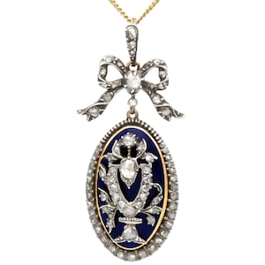 Colgante victoriano antiguo de diamantes de 1,57 ct con esmalte en oro amarillo de 8 k