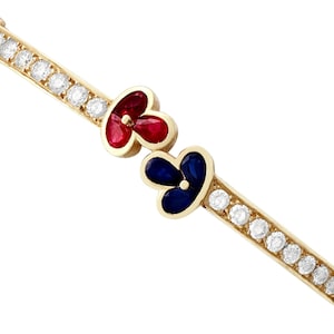 Vintage französischer Rubin, Saphir & Diamant 18k Gold Armreif