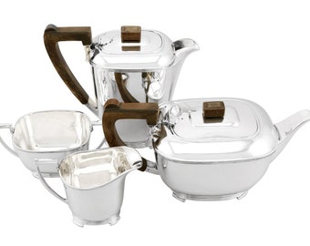 Sterling Silver Four Piece Tea and Coffee Service - Art Deco Style - Vintage George VI