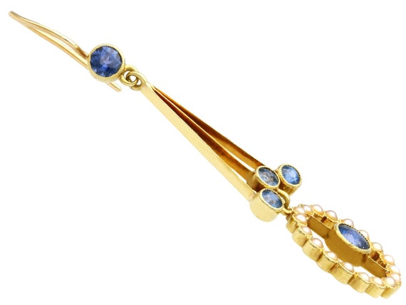 2.02ct Sapphire and Seed Pearl, 15ct Yellow Gold … - image 5