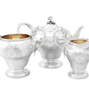 Sterling Silver Three Piece Tea Service by Charles Gordon - Antique Victorian