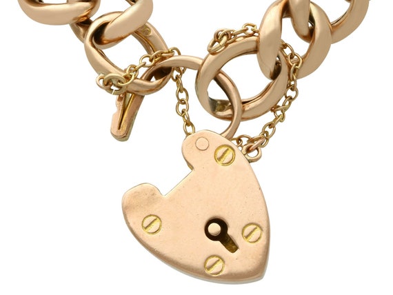 9 ct Yellow Gold Bracelet with Heart Padlock Clas… - image 3