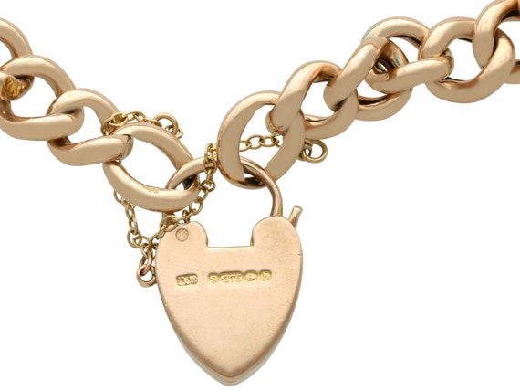 9 ct Yellow Gold Bracelet with Heart Padlock Clas… - image 5