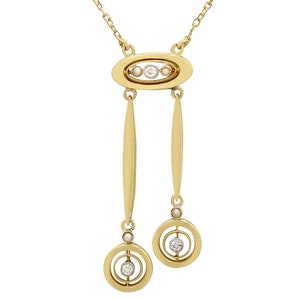 Antique 0.10ct Diamond Necklace with Seed Pearl in 15k Yellow Gold
