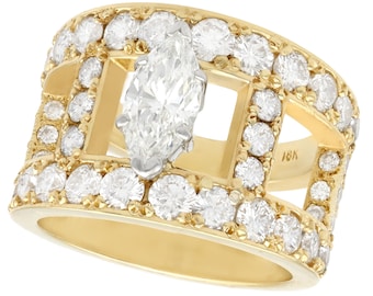 Anello cocktail vintage con diamanti da 3,93 carati in oro giallo 18 carati