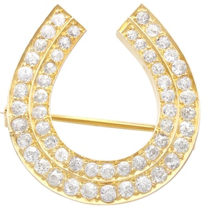 2.36ct Diamond and 9ct Yellow Gold Horseshoe Brooch - Antique Circa 1890