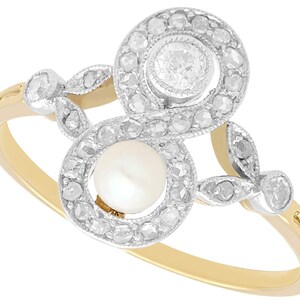 Cultured Pearl and 0.41 ct Diamond, 18 ct Yellow Gold Dress Ring - Antique Circa 1910