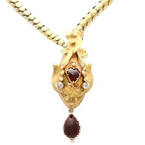 3.06 ct Garnet and 0.13 ct Diamond, 21 ct Yellow Gold Snake Necklace - Antique Victorian Circa 1890