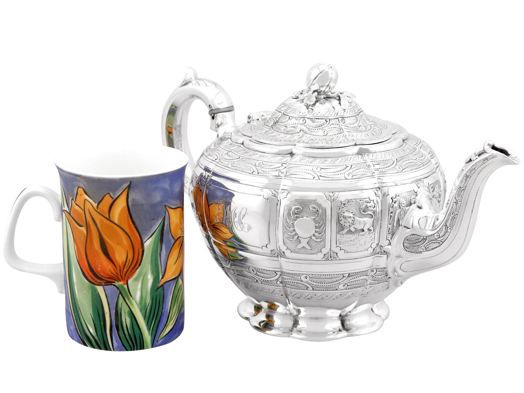 Sterling Silver Three Piece Zodiac Tea Service - Antique