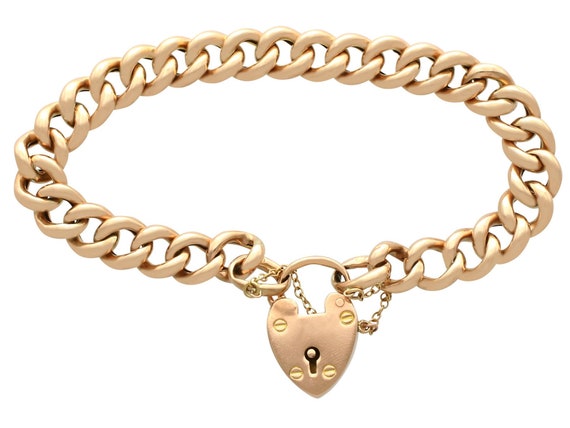 9 ct Yellow Gold Bracelet with Heart Padlock Clas… - image 2