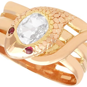 Antique 0.73ct Diamond and Ruby 18ct Rose Gold Snake Dress Ring
