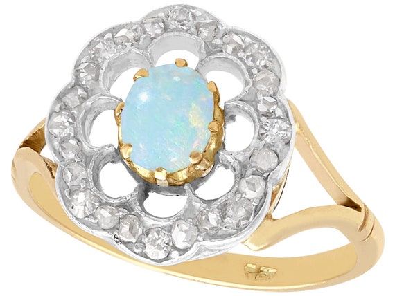 Antique Opal and Diamond Yellow Gold Dress Ring C… - image 1