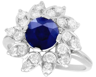 Vintage 1.94ct Sapphire and 0.87ct Diamond, Platinum Dress Ring