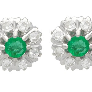 0.56 Carat Emerald Earrings with 0.65 Carat Diamond in 14k White Gold Circa 1970