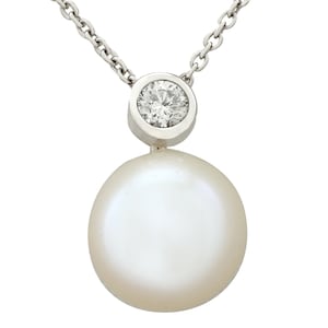 Vintage Cultured Pearl and Diamond Necklace in 18k White Gold